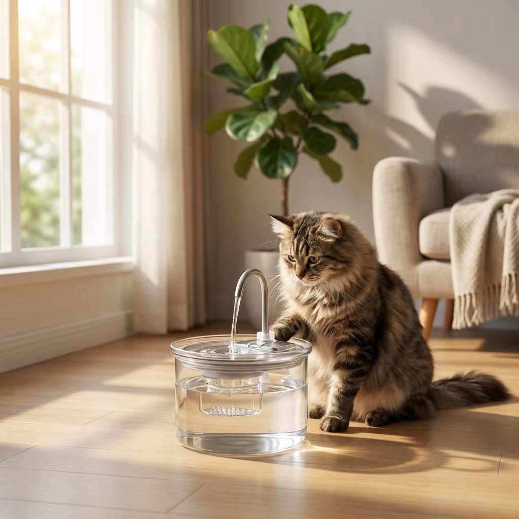 Glass Pet Water Fountain, 2L Cat & Dog Fountain with Adjustable Flow & Quiet Easy-Clean Design - Homvista