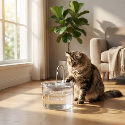 Glass Pet Water Fountain, 2L Cat & Dog Fountain with Adjustable Flow & Quiet Easy-Clean Design - Homvista