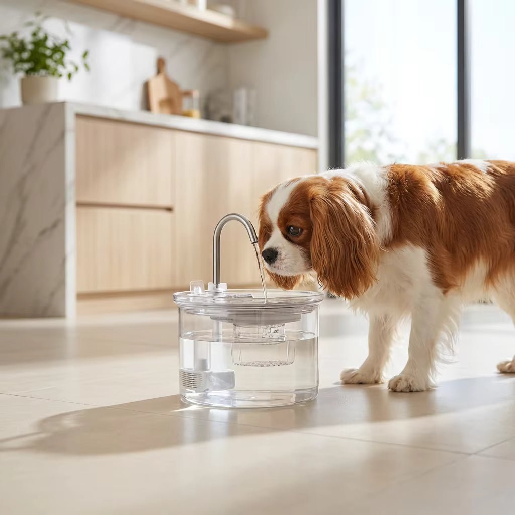 Glass Pet Water Fountain, 2L Cat & Dog Fountain with Adjustable Flow & Quiet Easy-Clean Design - Homvista