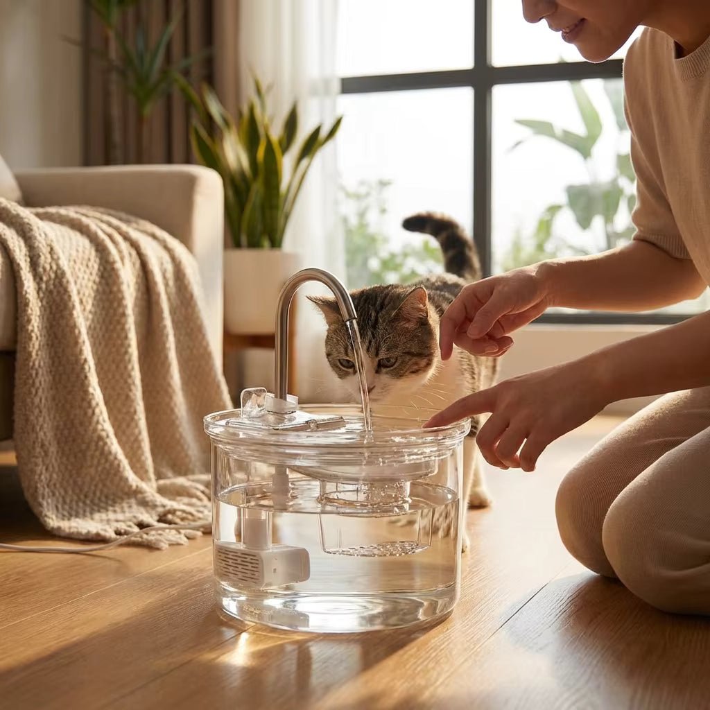 Glass Pet Water Fountain, 2L Cat & Dog Fountain with Adjustable Flow & Quiet Easy-Clean Design - Homvista