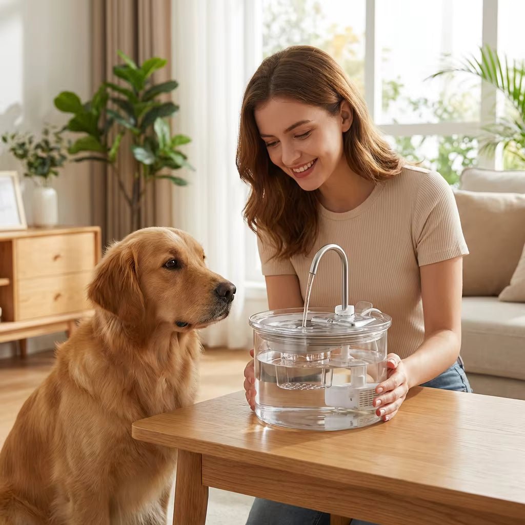 Glass Pet Water Fountain, 2L Cat & Dog Fountain with Adjustable Flow & Quiet Easy-Clean Design - Homvista