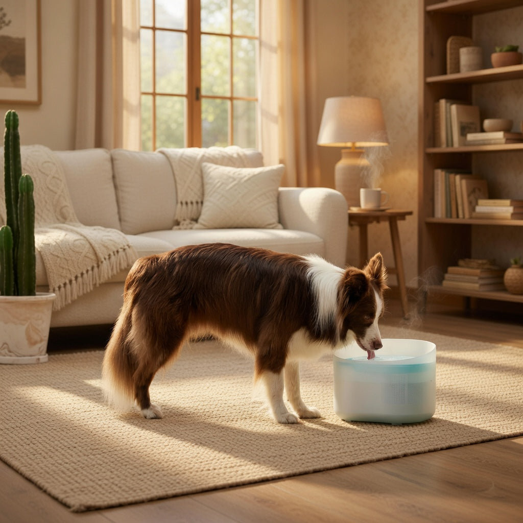 Dog Water Fountain, 2L Filtered Pet Fountain with Activated Carbon & Quiet <30dB USB Pump - Homvista
