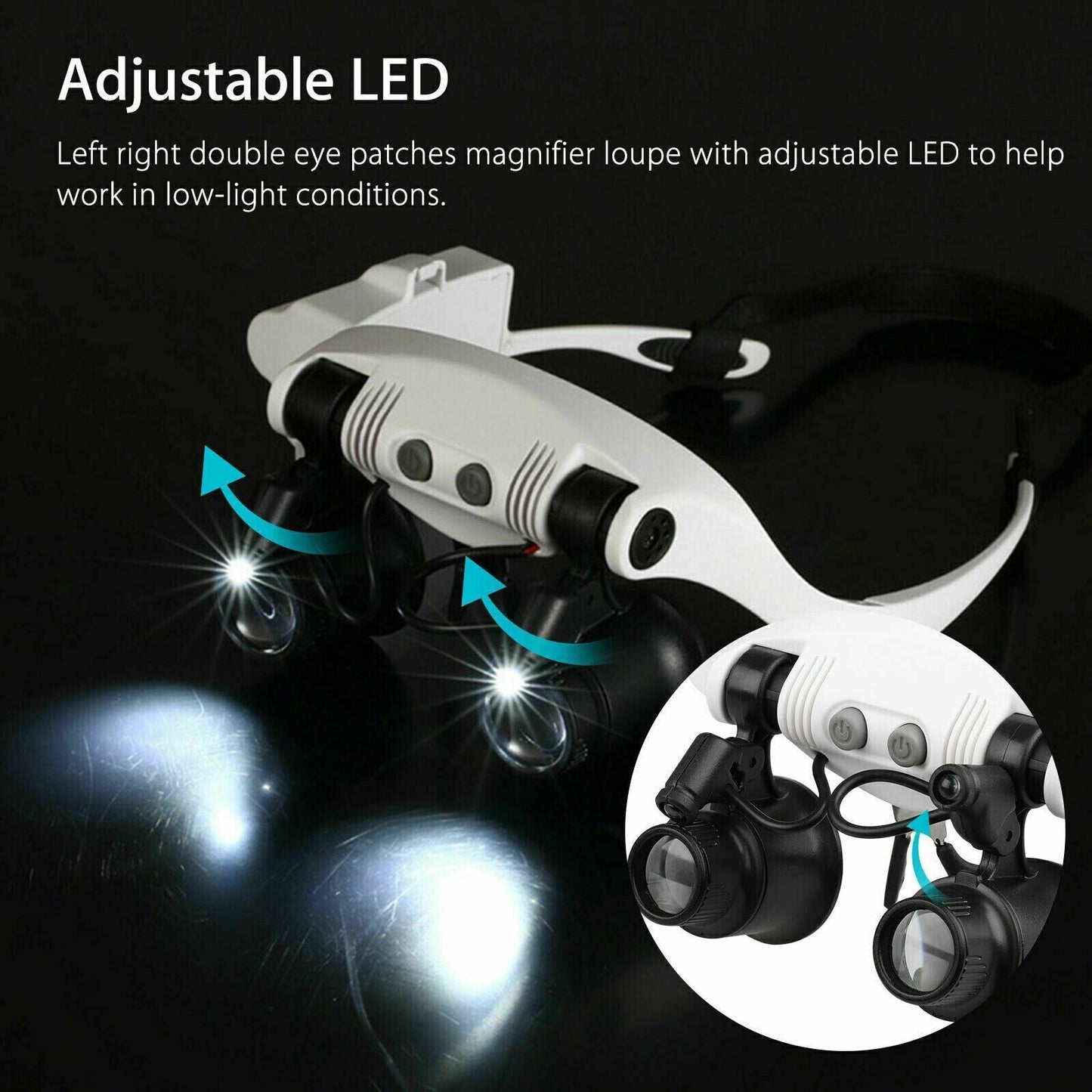 Headband Head Magnifier 8 Lens LED Light Jeweler Glasses - Homvista