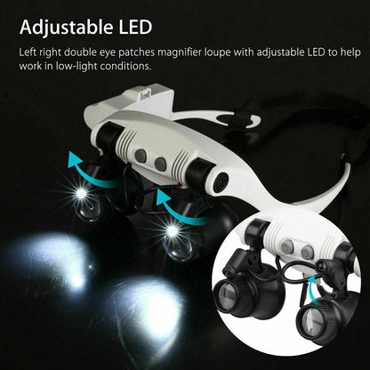 Headband Head Magnifier 8 Lens LED Light Jeweler Glasses - Homvista