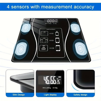 Intelligent Digital Body Scale with Backlit LED Display, Tempered Glass, 400lb Capacity - Homvista