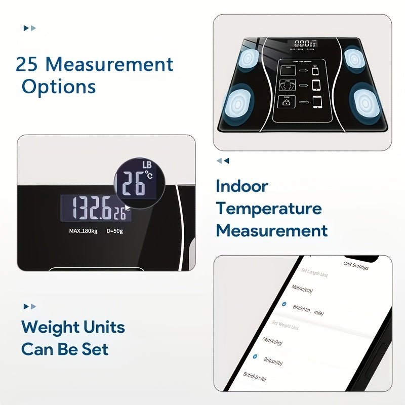 Intelligent Digital Body Scale with Backlit LED Display, Tempered Glass, 400lb Capacity - Homvista