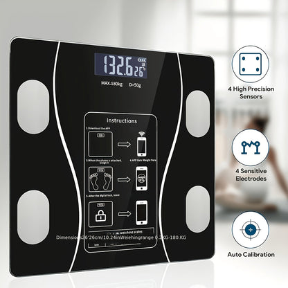 Intelligent Digital Body Scale with Backlit LED Display, Tempered Glass, 400lb Capacity - Homvista