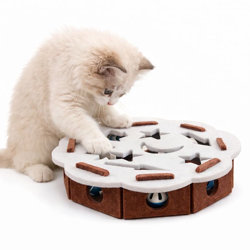 Interactive Cat Puzzle Toy, Felt Tunnel Toy with Hidden Rolling Ball for Indoor Cats - Homvista