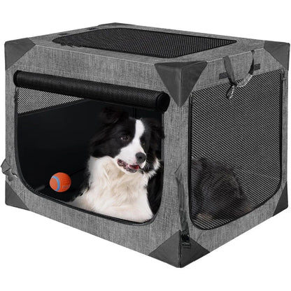 Large Dog Travel Crate, Collapsible Soft-Sided Pet Crate with Mesh Ventilation & Washable Cover - Homvista