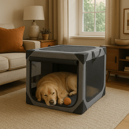 Large Dog Travel Crate, Collapsible Soft-Sided Pet Crate with Mesh Ventilation & Washable Cover - Homvista