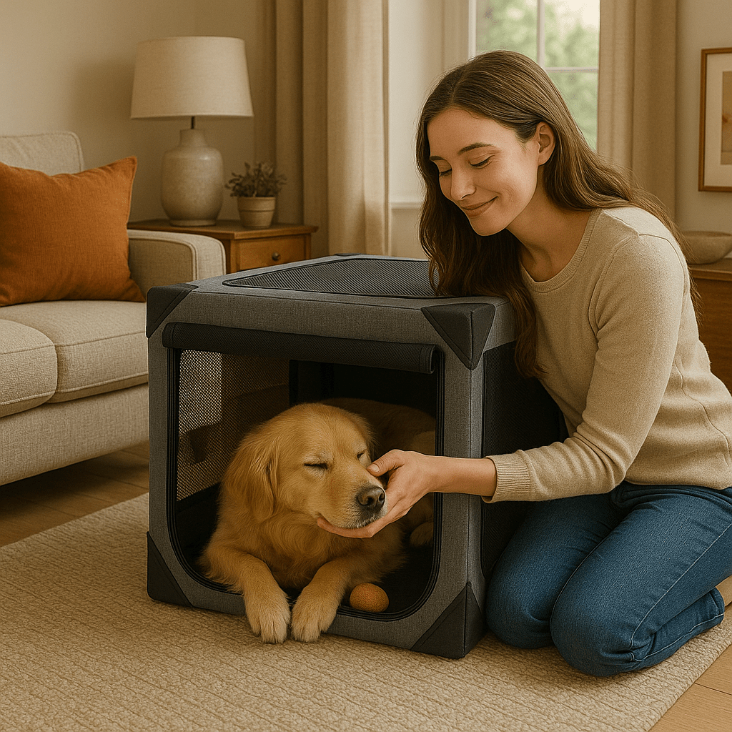 Large Dog Travel Crate, Collapsible Soft-Sided Pet Crate with Mesh Ventilation & Washable Cover - Homvista