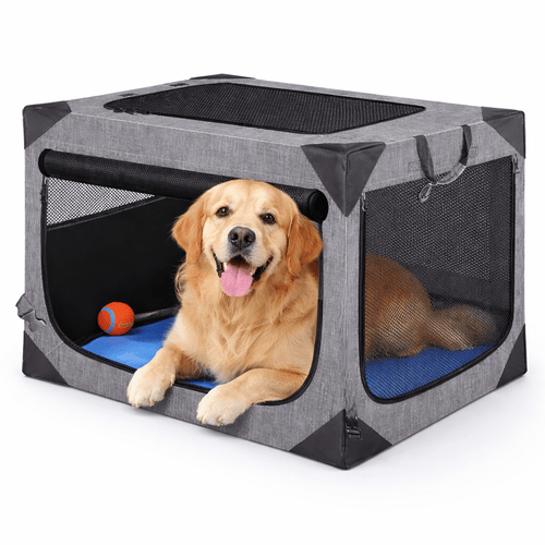 Large Dog Travel Crate, Collapsible Soft-Sided Pet Crate with Mesh Ventilation & Washable Cover - Homvista