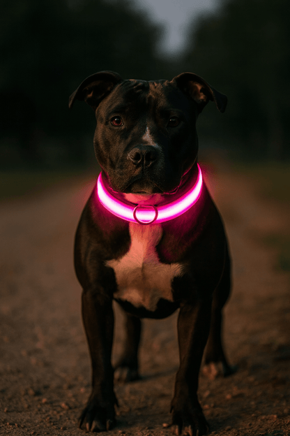 LED Dog Collar, Adjustable Light-Up Nylon Collar with Steady & Flashing Modes - Homvista