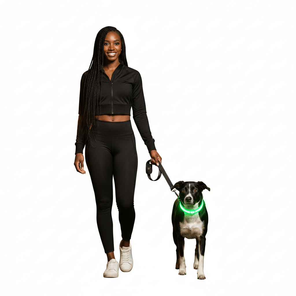 LED Dog Collar, Adjustable Light-Up Nylon Collar with Steady & Flashing Modes - Homvista