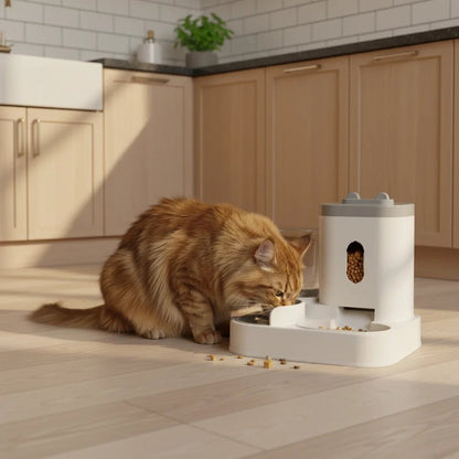 Pet Feeder & Water Fountain, 2-in-1 Cat & Dog Food Bowl with Circulating Water Station - Homvista