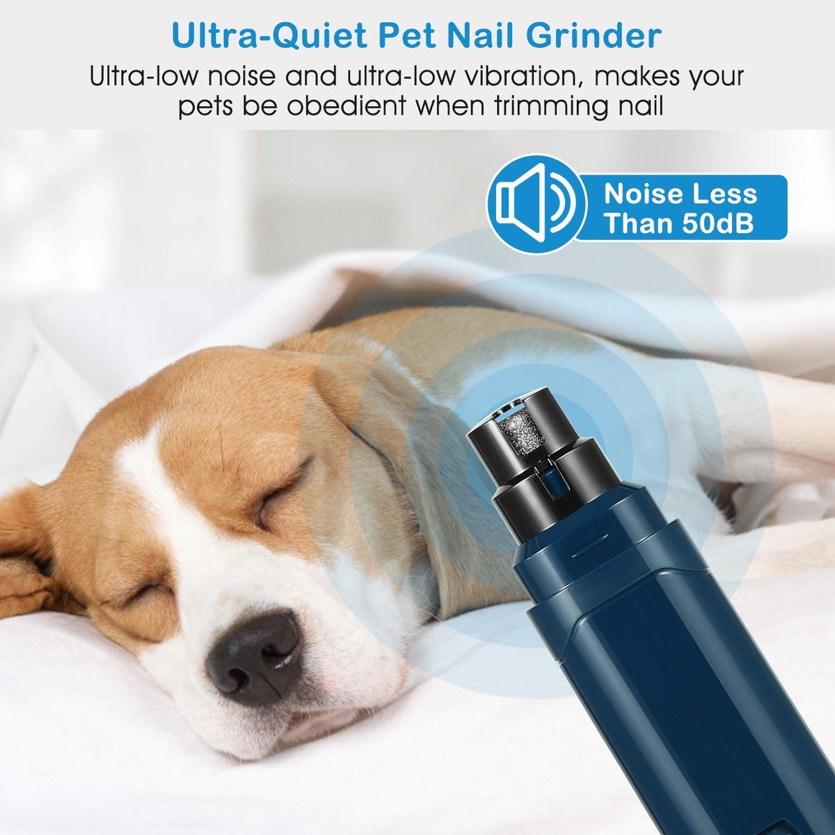 Pet Nail Grinder for Dogs & Cats, 2-Speed Rechargeable Nail Trimmer, 7000–8000 RPM - Homvista