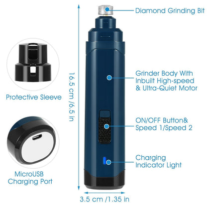 Pet Nail Grinder for Dogs & Cats, 2-Speed Rechargeable Nail Trimmer, 7000–8000 RPM - Homvista