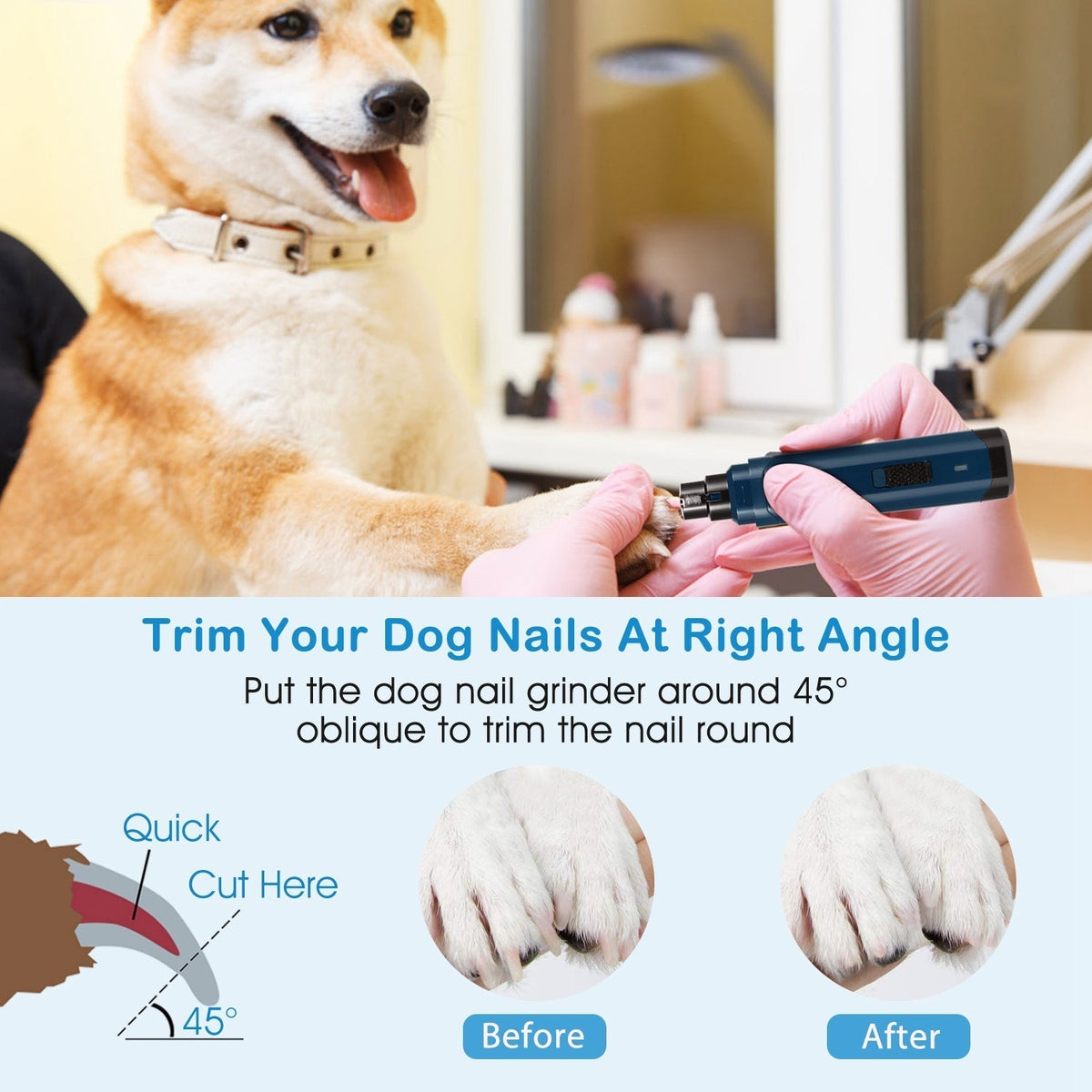Pet Nail Grinder for Dogs & Cats, 2-Speed Rechargeable Nail Trimmer, 7000–8000 RPM - Homvista