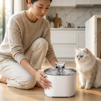 Pet Water Fountain, 2.2L Sensor-Activated Cat & Dog Fountain with Filter & 35dB Quiet Pump - Homvista