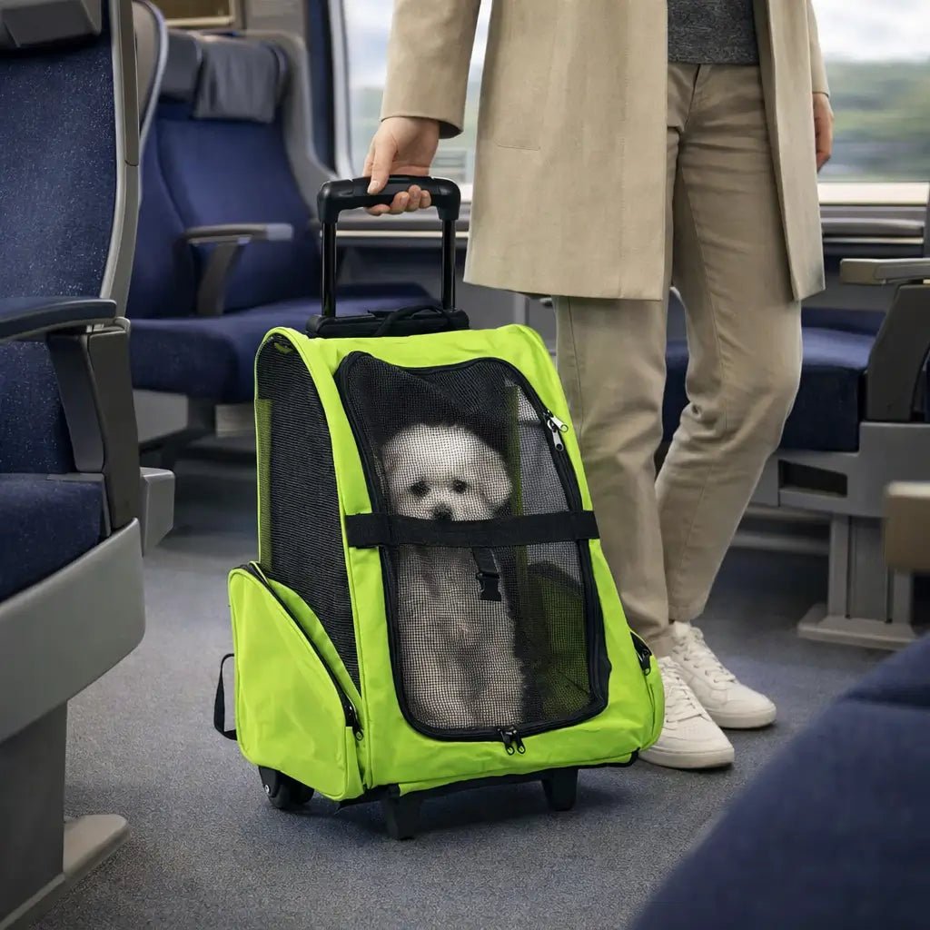 Rolling Pet Carrier, Foldable Dog & Cat Carrier with Wheels, Telescopic Handle & Mesh, Up to 8kg - Homvista