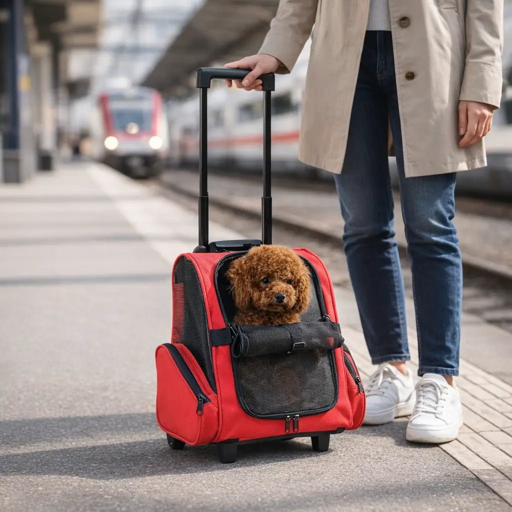 Rolling Pet Carrier, Foldable Dog & Cat Carrier with Wheels, Telescopic Handle & Mesh, Up to 8kg - Homvista