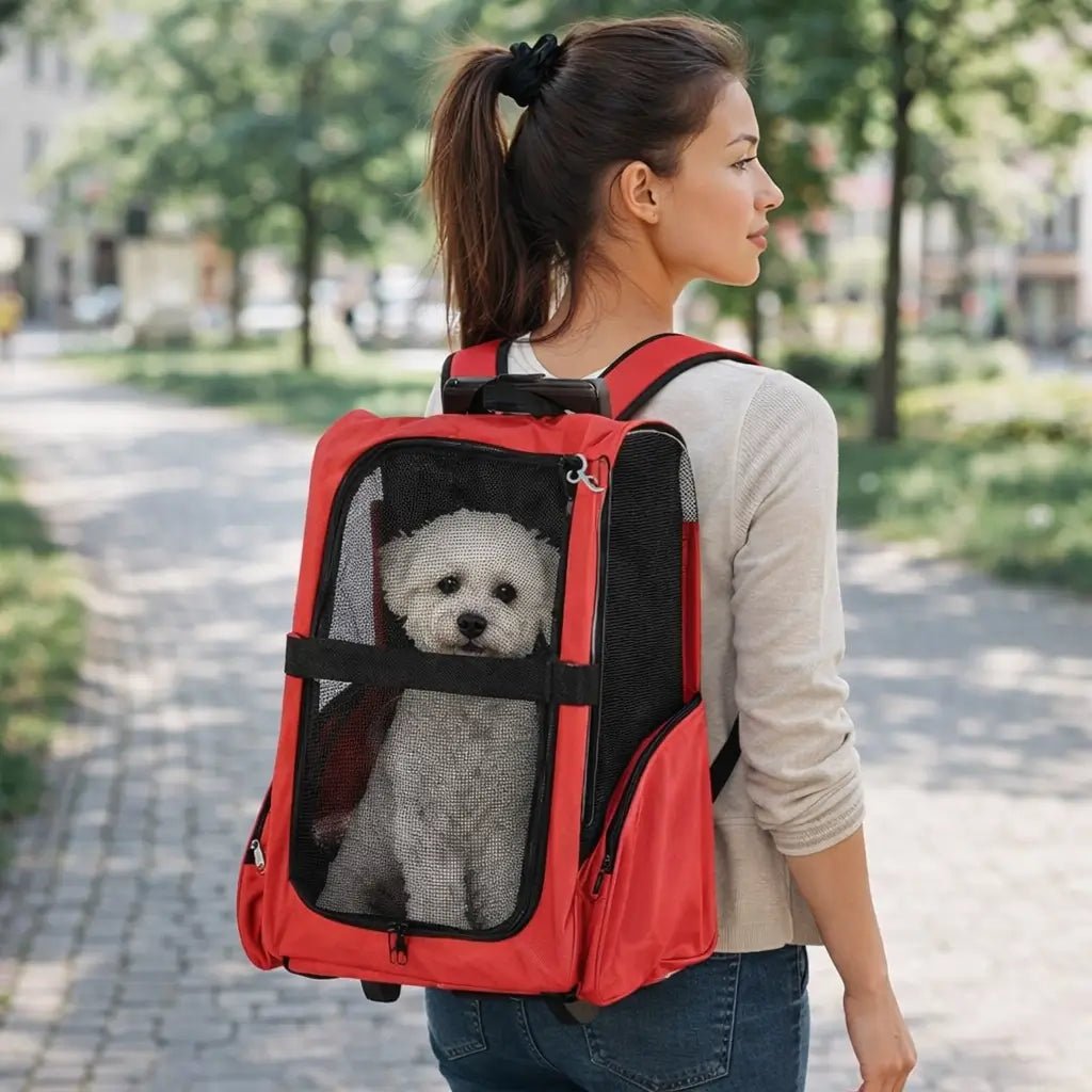 Rolling Pet Carrier, Foldable Dog & Cat Carrier with Wheels, Telescopic Handle & Mesh, Up to 8kg - Homvista