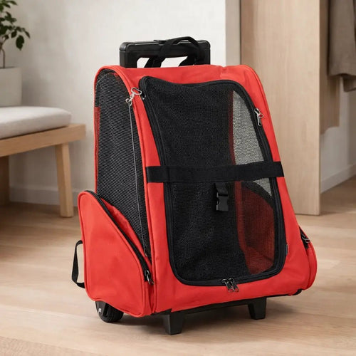Rolling Pet Carrier, Foldable Dog & Cat Carrier with Wheels, Telescopic Handle & Mesh, Up to 8kg - Homvista