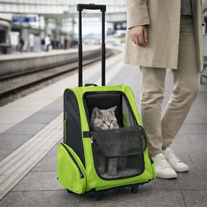 Rolling Pet Carrier, Foldable Dog & Cat Carrier with Wheels, Telescopic Handle & Mesh, Up to 8kg - Homvista
