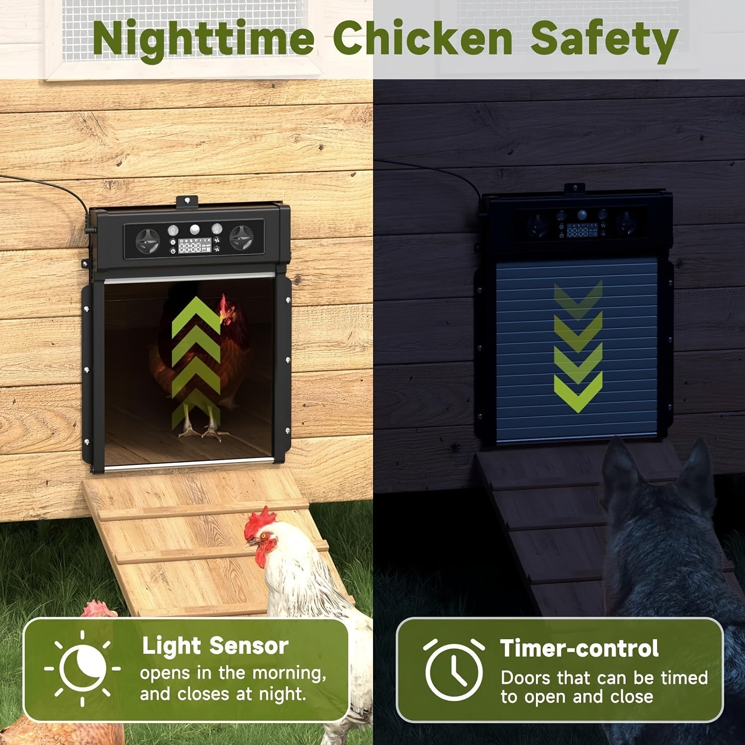 Solar Automatic Chicken Coop Door with Light Sensor & Timer, Aluminum - Homvista