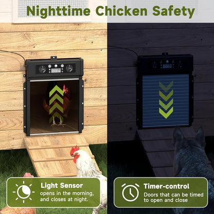 Solar Automatic Chicken Coop Door with Light Sensor & Timer, Aluminum - Homvista