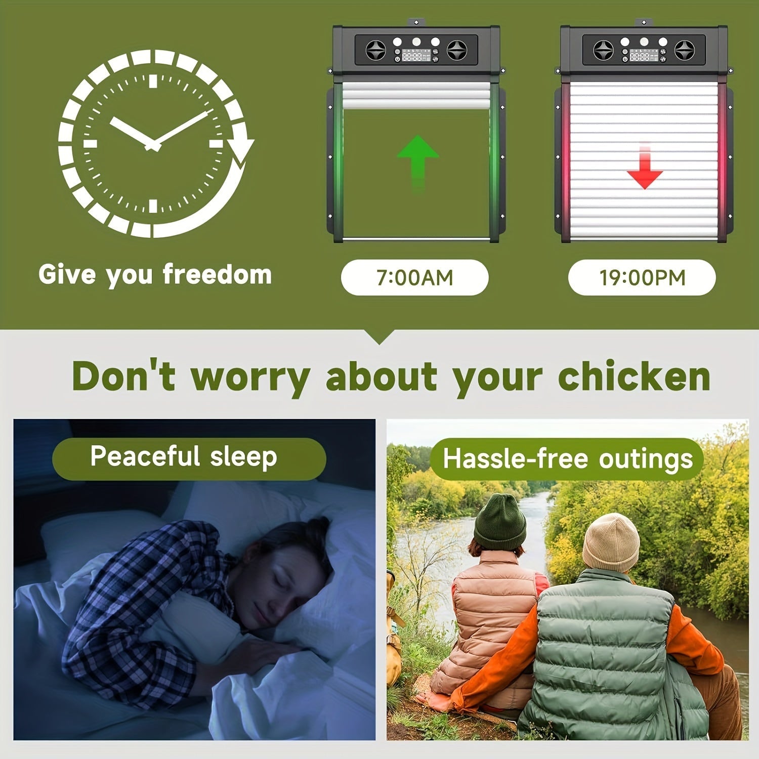 Solar Automatic Chicken Coop Door with Light Sensor & Timer, Aluminum - Homvista