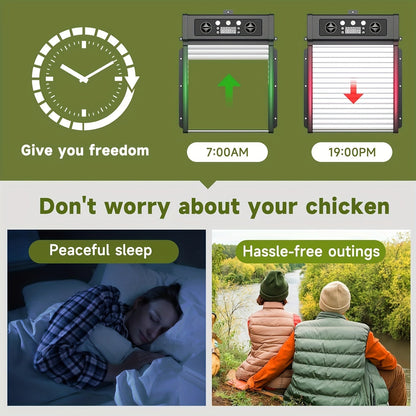 Solar Automatic Chicken Coop Door with Light Sensor & Timer, Aluminum - Homvista
