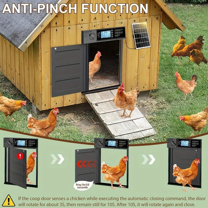 Solar Automatic Chicken Coop Door with Timer, Metal Pivoting Design (Black) - Homvista
