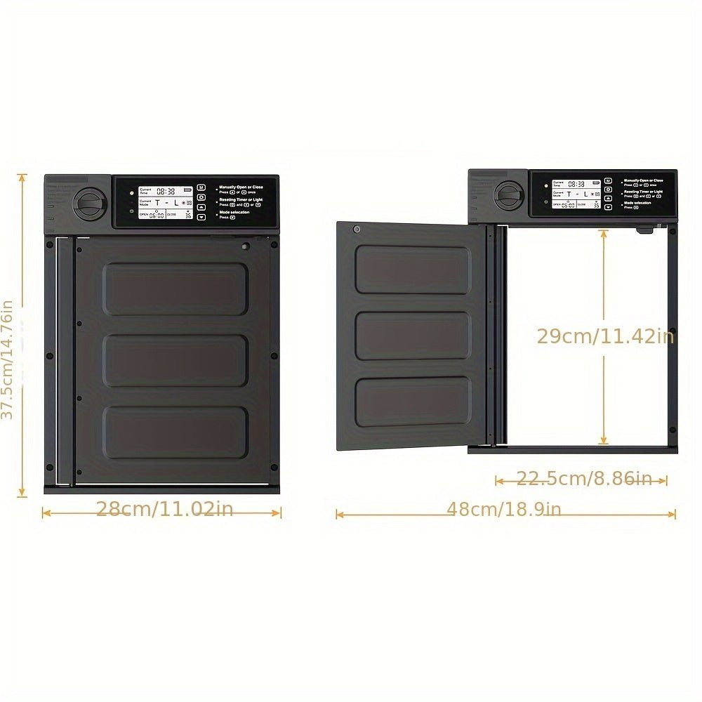Solar Automatic Chicken Coop Door with Timer, Metal Pivoting Design (Black) - Homvista
