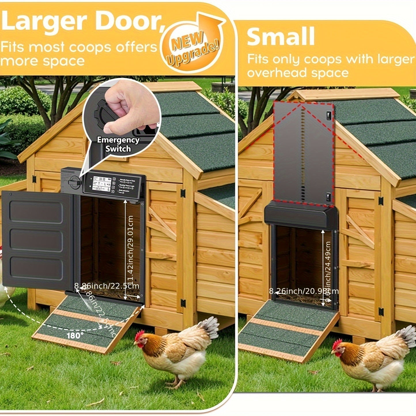 Solar Automatic Chicken Coop Door with Timer, Metal Pivoting Design (Black) - Homvista