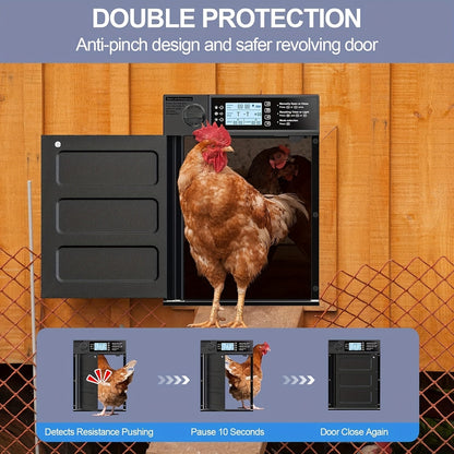 Solar Automatic Chicken Coop Door with Timer, Metal Pivoting Design (Black) - Homvista