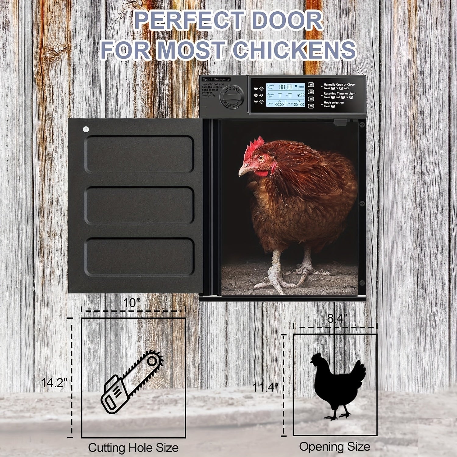 Solar Automatic Chicken Coop Door with Timer, Metal Pivoting Design (Black) - Homvista