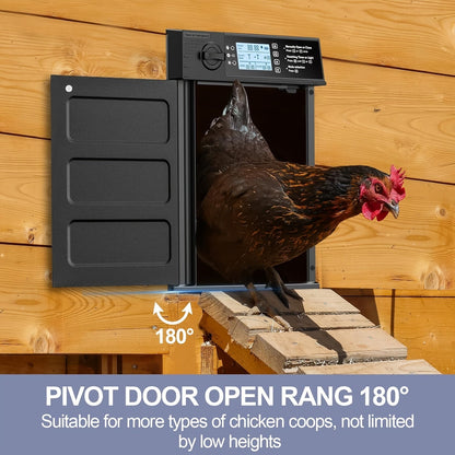 Solar Automatic Chicken Coop Door with Timer, Metal Pivoting Design (Black) - Homvista