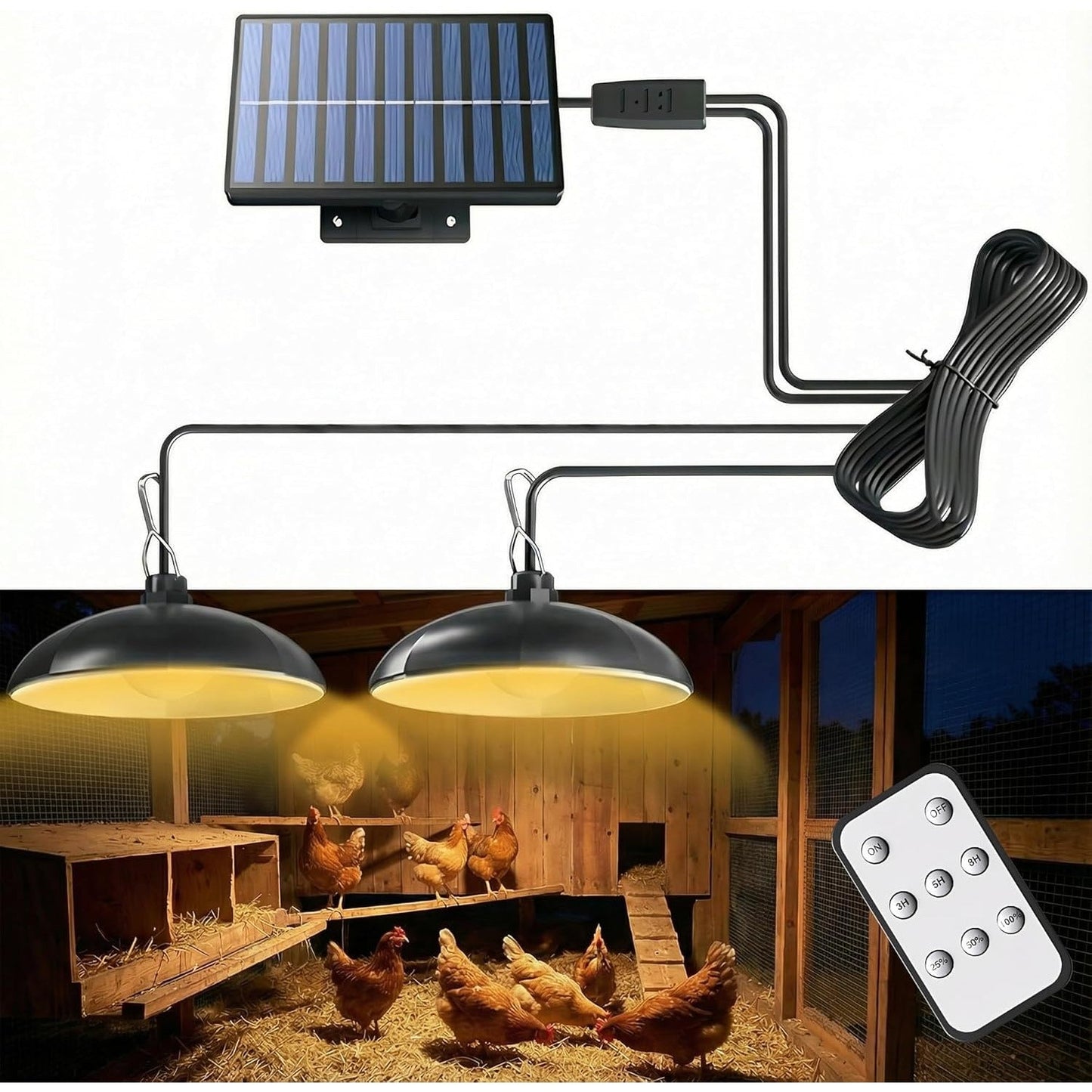 Solar Chicken Coop Light, Dual Lamps with Timer, 2400mAh Battery & Remote - Homvista