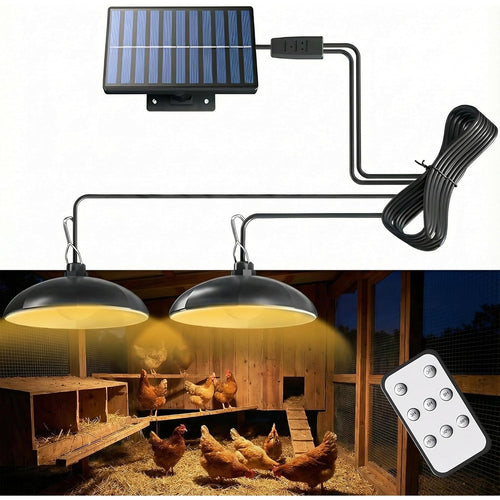 Solar Chicken Coop Light, Dual Lamps with Timer, 2400mAh Battery & Remote - Homvista
