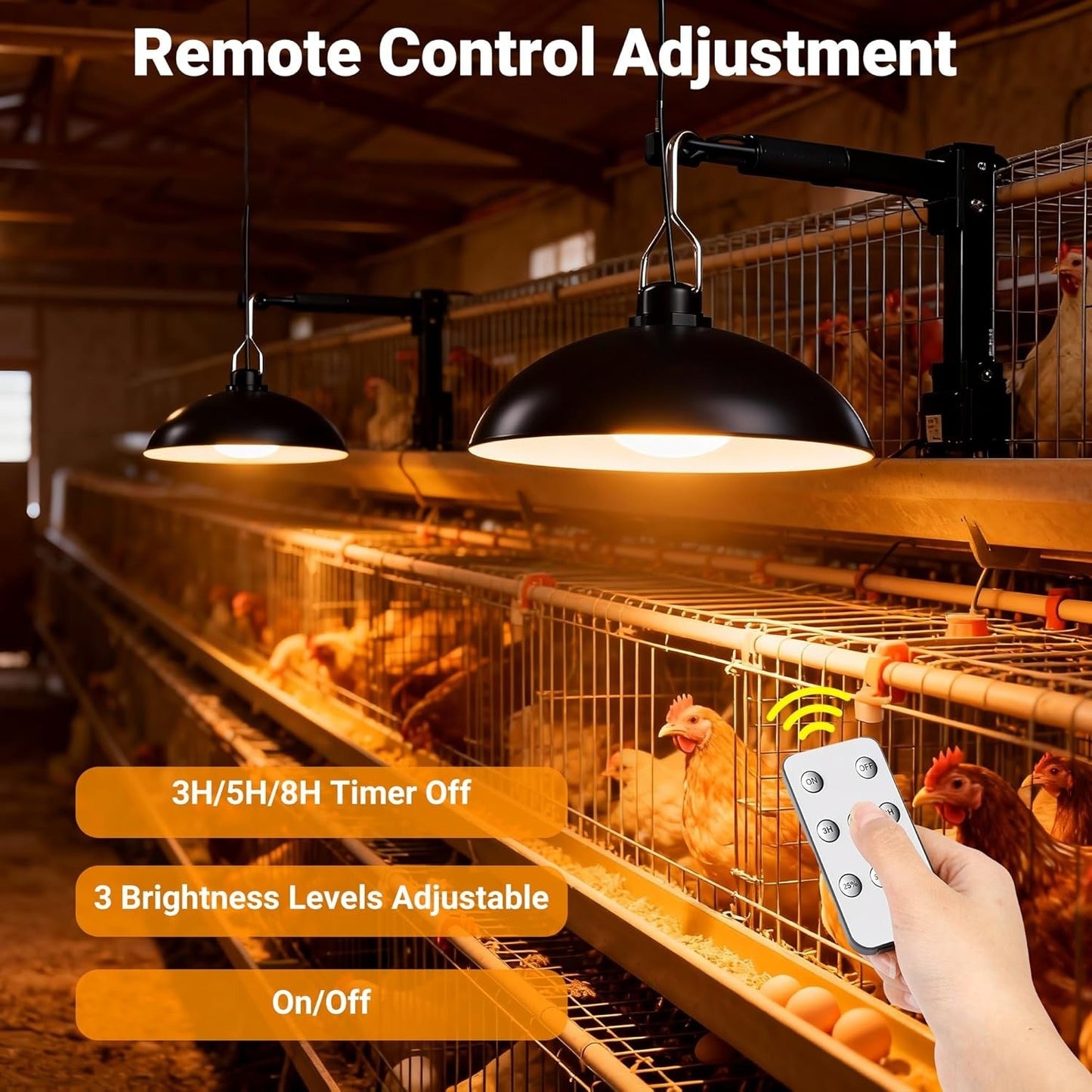 Solar Chicken Coop Light, Dual Lamps with Timer, 2400mAh Battery & Remote - Homvista