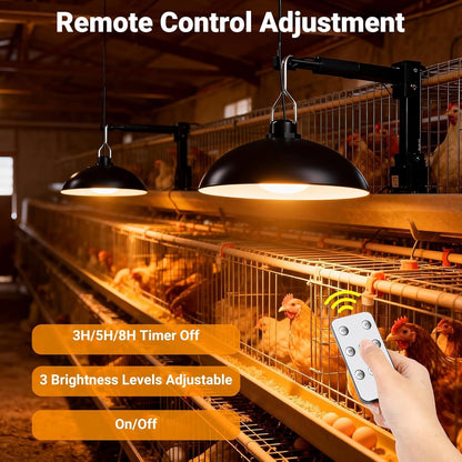 Solar Chicken Coop Light, Dual Lamps with Timer, 2400mAh Battery & Remote - Homvista