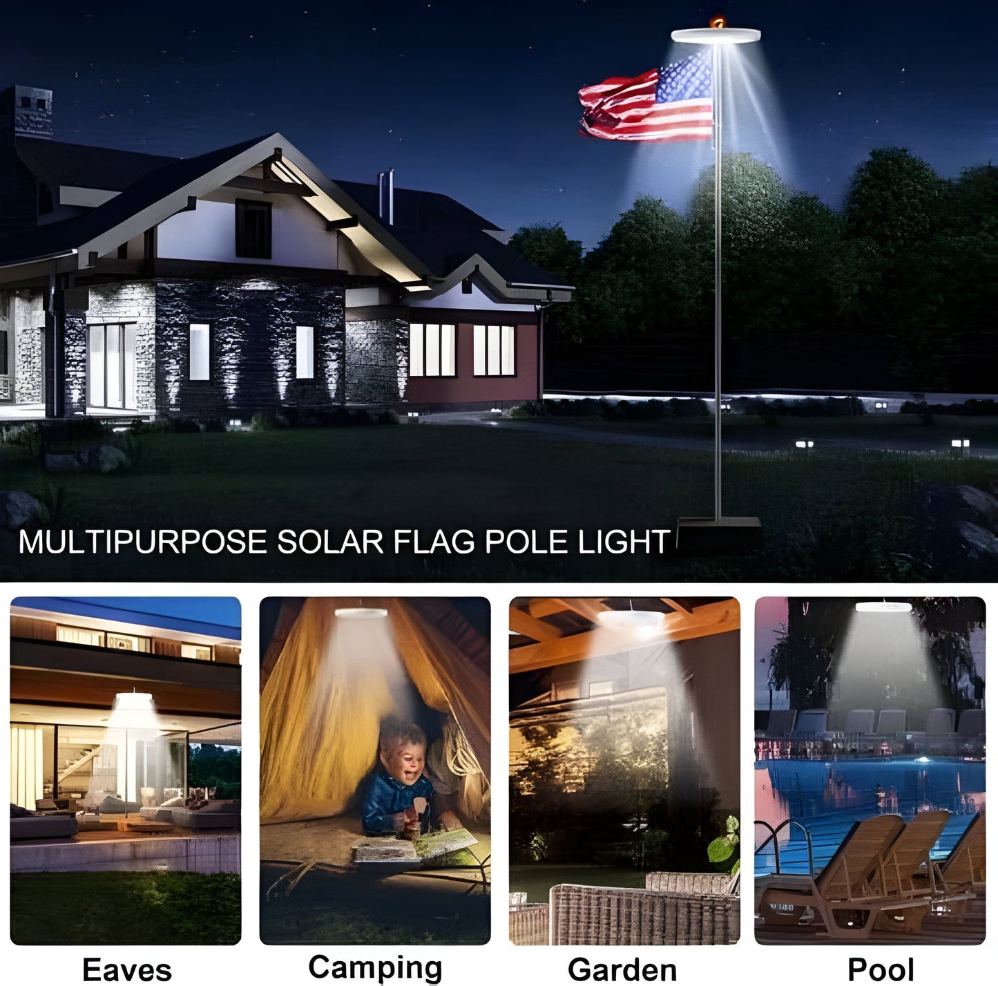 Solar Powered Flagpole Lights - All Night Long Last Flag Pole Lights - LED - Homvista