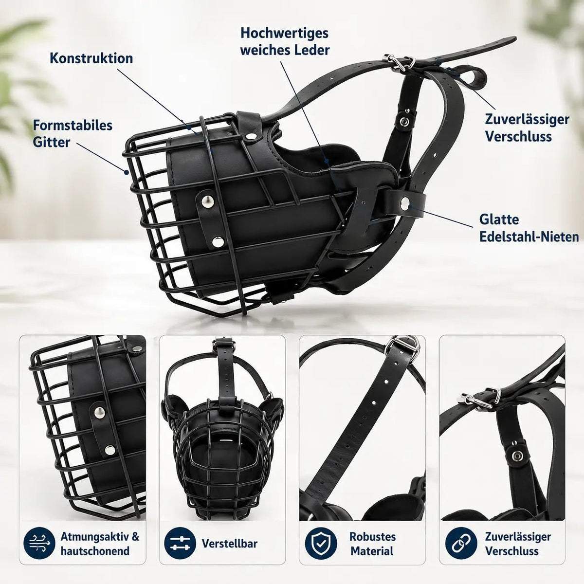 Stainless Steel Basket Dog Muzzle, Breathable Adjustable Muzzle for Medium & Large Dogs - Homvista