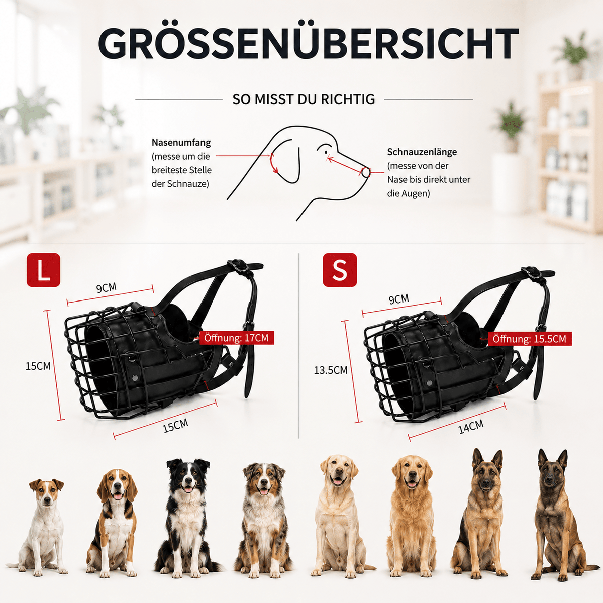 Stainless Steel Basket Dog Muzzle, Breathable Adjustable Muzzle for Medium & Large Dogs - Homvista