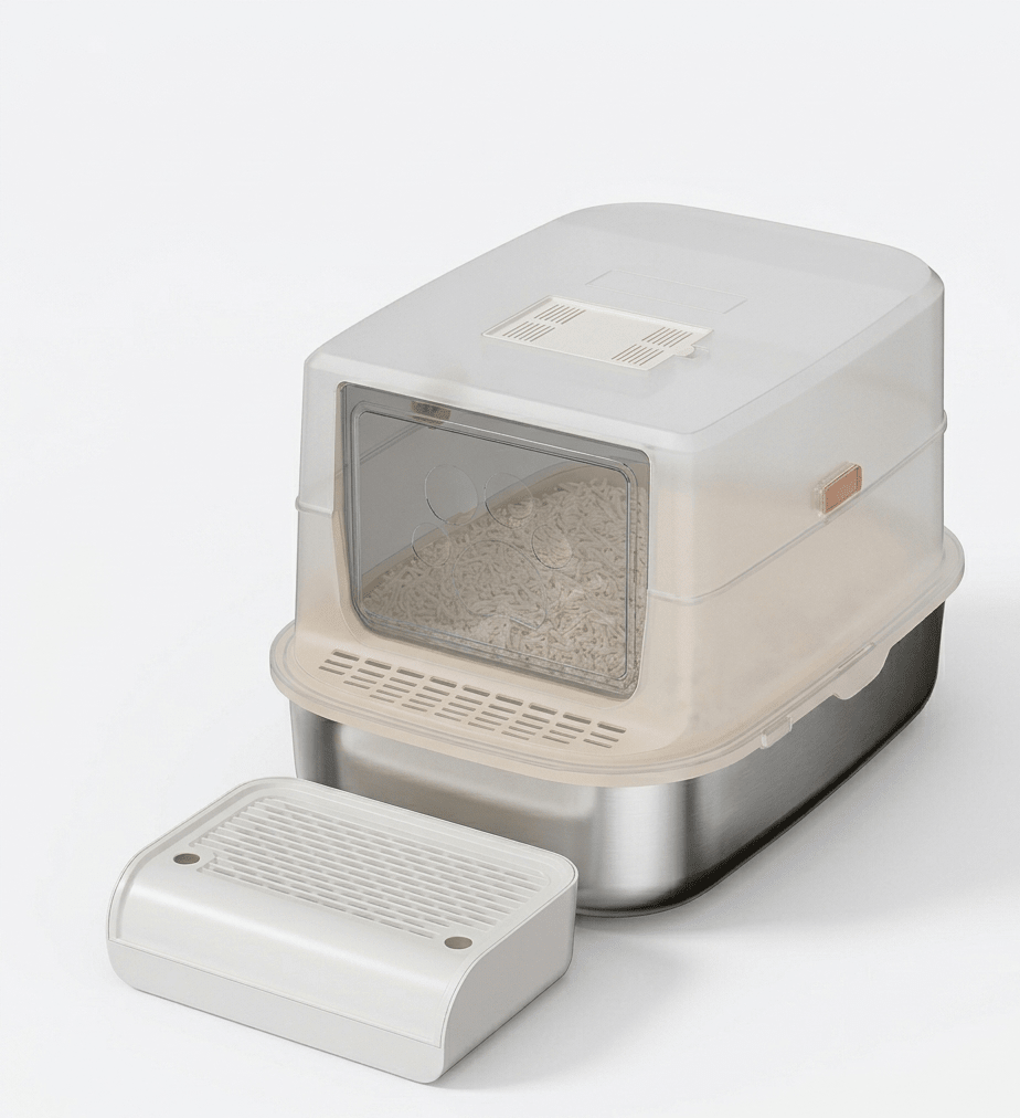 Stainless Steel Cat Litter Box, Enclosed Easy-Clean Litter Box with Spacious Interior - Homvista