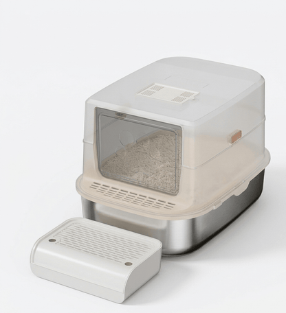 Stainless Steel Cat Litter Box, Enclosed Easy-Clean Litter Box with Spacious Interior - Homvista