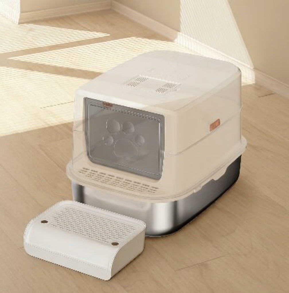 Stainless Steel Cat Litter Box, Enclosed Easy-Clean Litter Box with Spacious Interior - Homvista