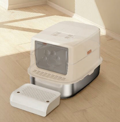 Stainless Steel Cat Litter Box, Enclosed Easy-Clean Litter Box with Spacious Interior - Homvista
