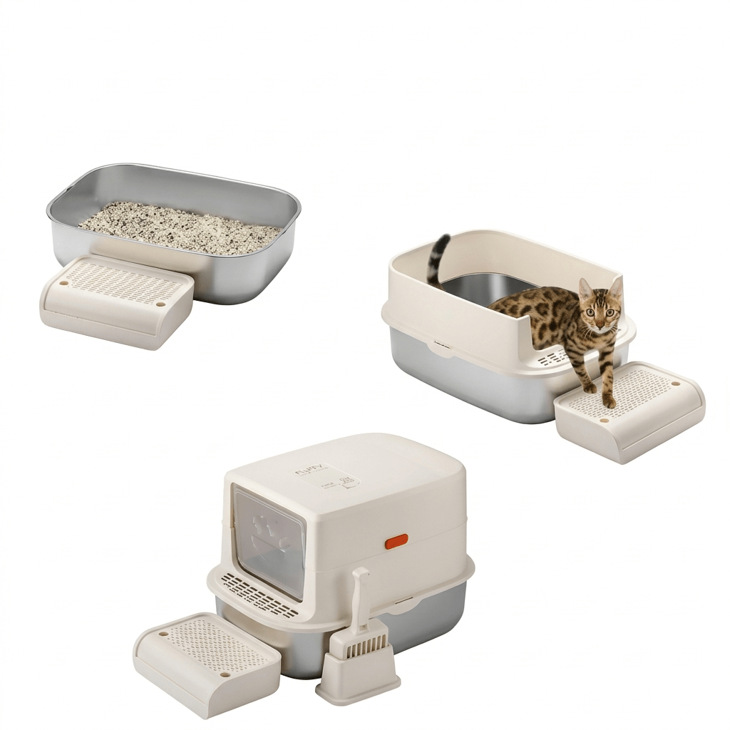 Stainless Steel Cat Litter Box, Enclosed Easy-Clean Litter Box with Spacious Interior - Homvista
